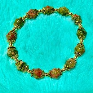NATURAL UNAKITE CRYSTAL BARREL FORM BEADS STRETCHABLE BRACELET